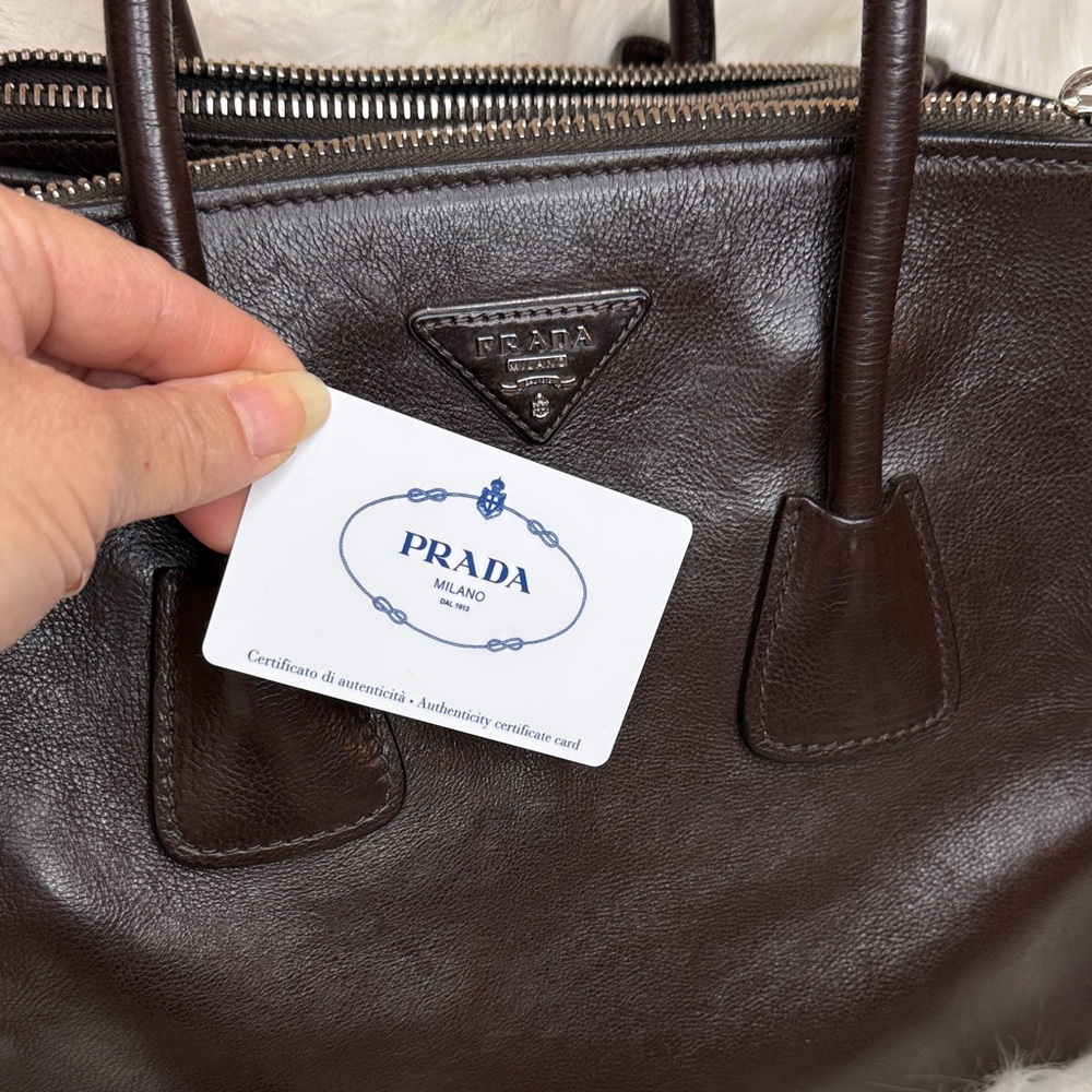 Prada Women's Dark Brown Leather Tote - Picture 13 of 14